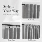 MYSKY HOME 95 Inch Sliding Door Curtains Farmhouse Light Filtering Privacy Curtain Drapes for Patio Door Living Room, Linen Look Texture Fabric Soft Bohemian Draperies, 50x95, Dove Grey, 2 Panels