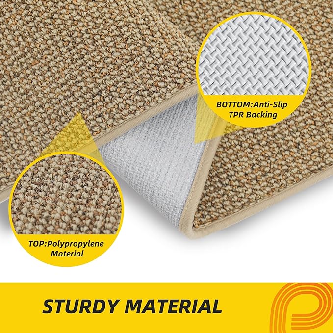 JSEI Dirt Trapper Door Mat 24"x60" Non-Slip Washable Entrance Mat, Dog Doormats, Absorbent & Fade-Resistant Floor Mats, Low Profile Welcome Mats for Entryway, Front Door, and Inside Entrance, Beige