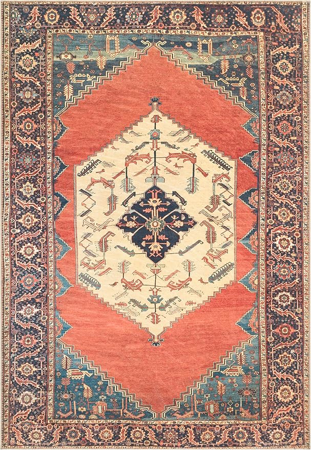 Keen Home Design 8x10 Rug - Machine Washable Area Rug with Non-Slip Backing, Ideal for Living Room, Dining Room, Bedroom - Vintage, Easy Clean, Durable, Low Pile Rug - (8' x 10')
