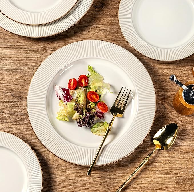 GBHOME Ceramic Dinnerware Sets, 24 pcs Embossed Elegant Stoneware Plates and Bowls Sets, Housewarming Wedding Gift | Dishwasher & Microwave Safe | Dishes Set Service for 8