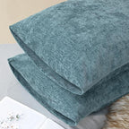 CaliTime Throw Pillow Covers Decorative 20 X 26 Inches Pack of 2 Cozy Chenille Standard Pillow Shams Cases for Couch Sofa Bed Living Room Home Smoke Blue