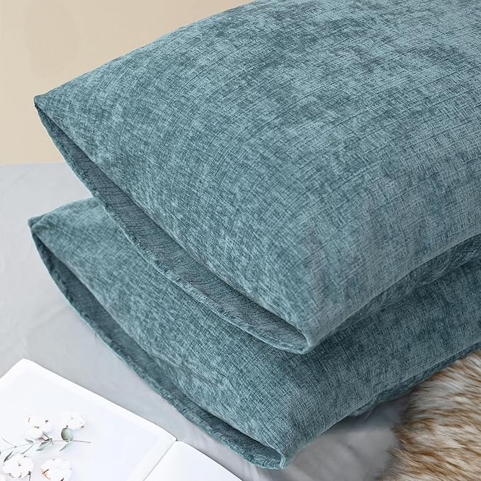 CaliTime Throw Pillow Covers Decorative 20 X 26 Inches Pack of 2 Cozy Chenille Standard Pillow Shams Cases for Couch Sofa Bed Living Room Home Smoke Blue