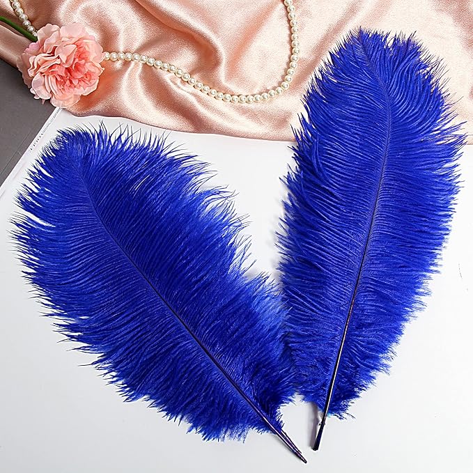THARAHT Blue Ostrich Feathers 12pcs Large Natural Bulk 16-18Inch 40cm-45cm for Wedding Party Centerpieces Halloween and Home Decoration Feathers