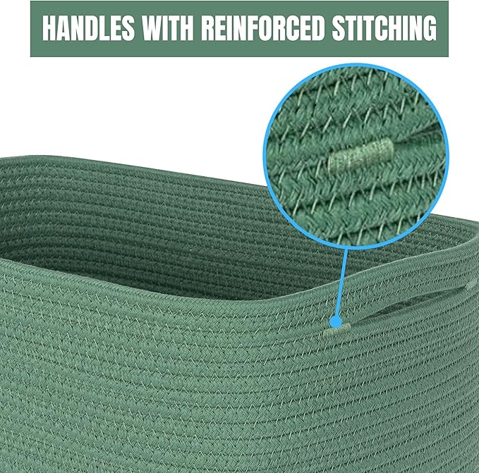 MINTWOOD Design 3-Pack Decorative Woven Storage Baskets for Shelves, Cube Bin Box for Organizing Books, Shoes, Dog Toys, Pantry Closet and Living Room Organizer, Forest Green