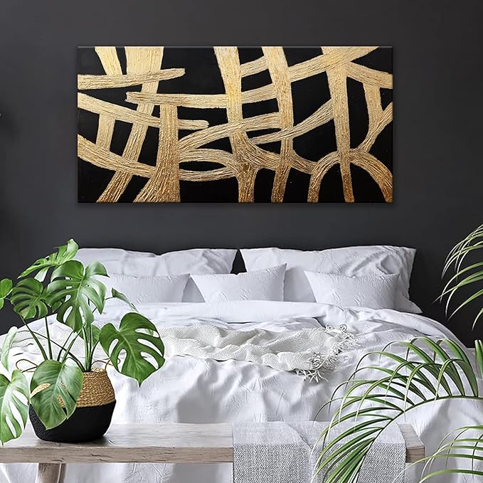 Dimpaga Abstract Canvans Wall Art Paintings Modern Wall art Decor Black And Gold Lines Texture Artwork for Walls Minimalist Wall Art Living Room Decor For Room Bedroom Office Wall Decor 20x40 Inch