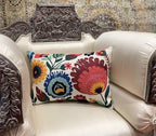 Lumbar Cream Floral Pillow Cover Polish Flower Accent Chair Pillowcase Couch Modern Farmhouse Couch Cushion Hand Embroidered Wool Size 14x20 Inch