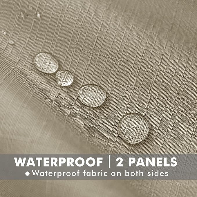HolidayIdeas 2 Panels Linen Outdoor Curtains for Patio Waterproof Taupe Curtains 54"x 95"-Outside Curtains Weatherproof, Privacy, Textured for Pergola, Porch, Cabana, Gazebo