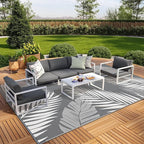 GENIMO Outdoor Rug 9' x 18' Waterproof for Patios Clearance, Reversible, Plastic Straw Camping Rug Carpet, Large Area Rugs Mats for RV, Picnic, Backyard, Deck, Balcony, Porch, Beach, Grey&White