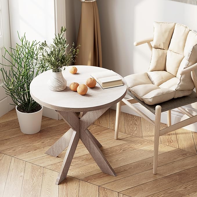 COZAYH Farmhouse Cross Leg Round End Table - Vintage Grey