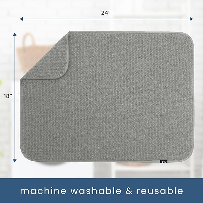 S&T INC. Dish Drying Mat XL, 18” x 24”, Absorbent Microfiber Kitchen Counter Mat, Dish Drying Pad for Dishes, Utensils, Pots and Pans, Extra Large, Grey