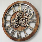 The Gears Clock The Original Real Moving Gear Wall Clock Vintage Industrial Oversized Rustic Farmhouse (24 inch (60cm), Vintage Brown)