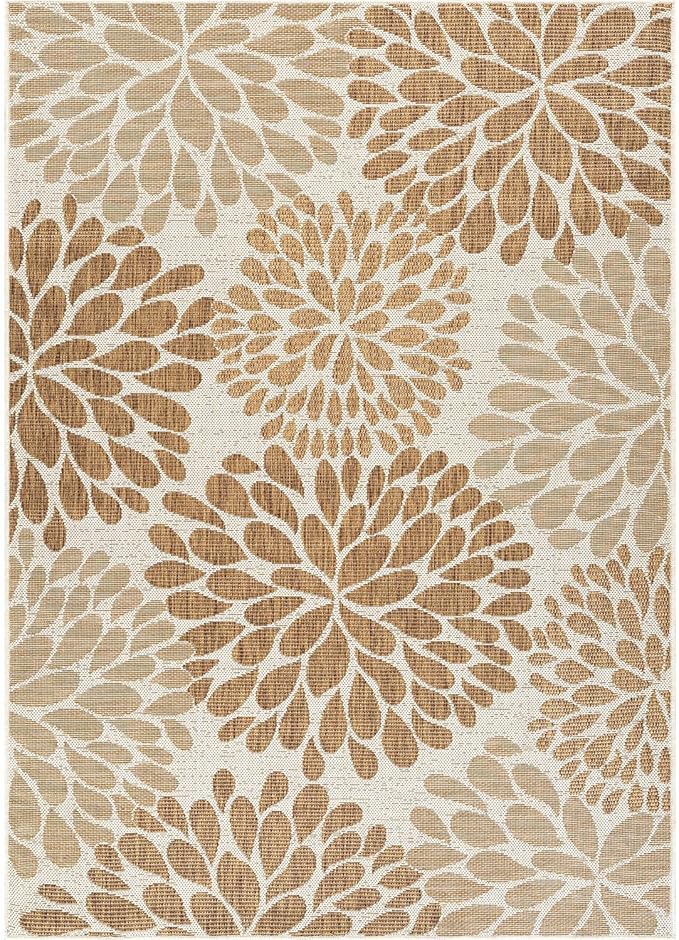 Beverly Rug Outdoor Rug 10x14 Modern Exotic Tropical Leaf Area Rugs for Indoor and Outdoor Patio Deck Porch Garden Water Resistant Washable Outside Carpet (10 x 14 Beige)