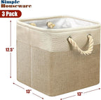 SIMPLE HOUSEWARE Fabric Storage Cubes, 13" x 13" Storage Bin, 3 Pack, Beige