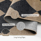 Lahome Checkered Round Rug 3ft, Circle Indoor Outdoor Entryway Patio Rug Washable Easy Jute Rug, Farmhouse Non Slip Small Round Rugs for Bedroom Porch Living Room Decor