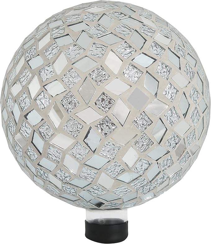 Sunnydaze 10-inch Gazing Ball for Garden - Crackled Glass Mosaic Gazing Globe for Outside - Mirrored Diamond Mosaic