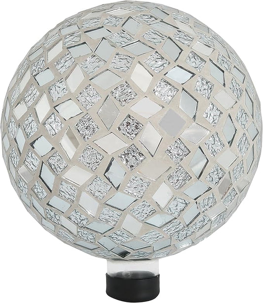 Sunnydaze 10-inch Gazing Ball for Garden - Crackled Glass Mosaic Gazing Globe for Outside - Mirrored Diamond Mosaic
