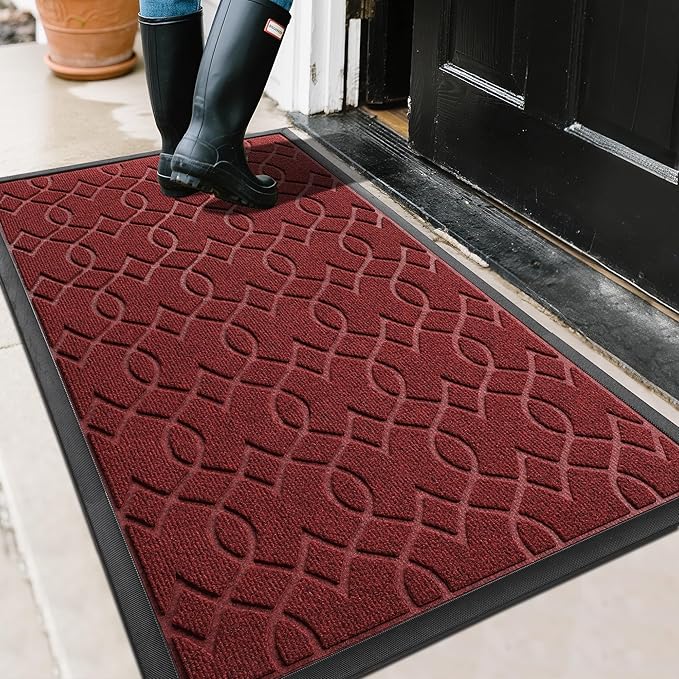 Yimobra Front Door Mat Outdoor Indoor 47x32, All-Season, All-Weather, Heavy Duty Welcome Door Mats Outside Entrance, Non Slip Porch Patio Entrance Mat, Red