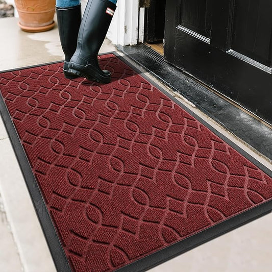 Yimobra Front Door Mat Outdoor Indoor 47x32, All-Season, All-Weather, Heavy Duty Welcome Door Mats Outside Entrance, Non Slip Porch Patio Entrance Mat, Red