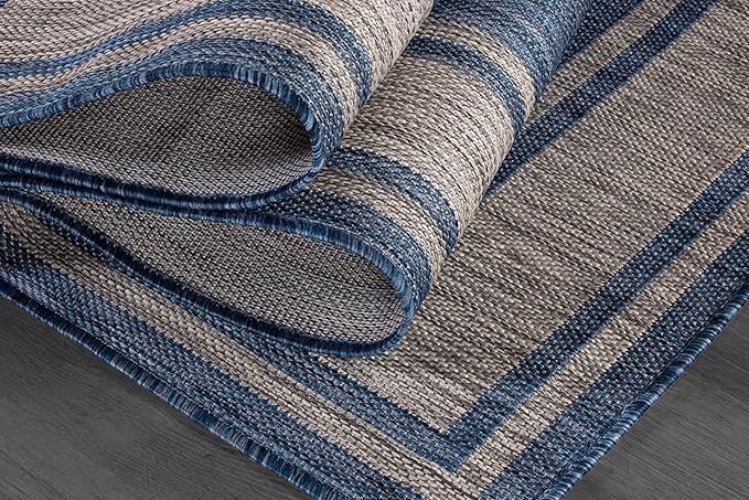 Beverly Rug Large Outdoor Rug 10x14 Modern Bordered Area Rugs for Indoor and Outdoor Patio Deck Porch Garden Waterproof Weather Sun Resistant Washable Outside Carpet (10 x 14 Navy)