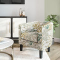 BELLEZE Living Room Chair, Linen Round Accent Barrel Chair, Club Tub Sofa Chair for Bedroom, Corner Chair with Flared Legs and Cozy Soft Padding - Highland (Green Coral)