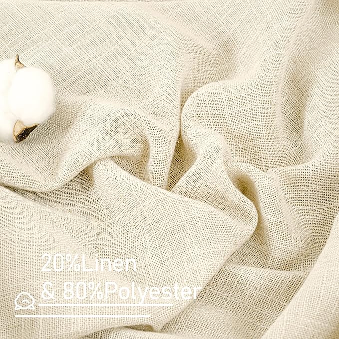 LAMIT Short Linen Curtains 40 inches Long for Small Window, Bronze Grommet Linen Drapes Light Filtering Sheer Window Curtains for Kitchen, Set of 2 Panels (34 x 40 Inch, Beige)
