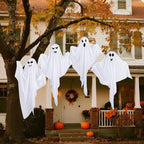 4 Pack Halloween Hanging Ghost Decorations, 27.5" Light Up Spooky Floating Ghosts with LED Glow, Waterproof Outdoor & Indoor Haunted House, Porch, Yard, Garden Party Decor