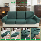 Couch Cushion Covers for Sectional Sofa, Stretch Soft Sofa Slipcovers Washable Wear-Resistant Universal Furniture Protector for Living Room(3 Seaters Covers, Green)
