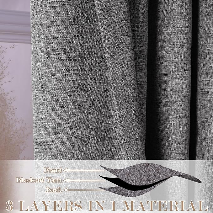 Room Divider Curtains Screen Partitions, Linen Look 100% Blackout Drapery 102 Inches Long, 100" Wide Pinch Pleated Window Drapes, Privacy Protecting, Light Blocking, (1 PC, Gray)