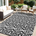 OLANLY Outdoor Rug Waterproof 6x9 ft Clearance, Reversible Outdoor Plastic Straw Rug with Floral Pattern, RV Mat for Patio, Camping, Balcony, Deck, Backyard, Black & White