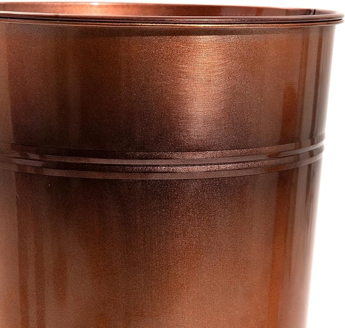 28in Tall Antique Copper Metal Vintage Planter Set of 2,Galvanized Steel Planter Pots for porches/Indoor/Outdoor/terraces Patio- Copper Color(2planters,2inner pots with Holes, 2trays)