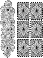 eZAKKA Halloween Table Runner with 4Pcs Placemat, Black Lace Spider Web Table Runners for Parties Gothic Spooky Home Decorations, 18 x 72 Inch