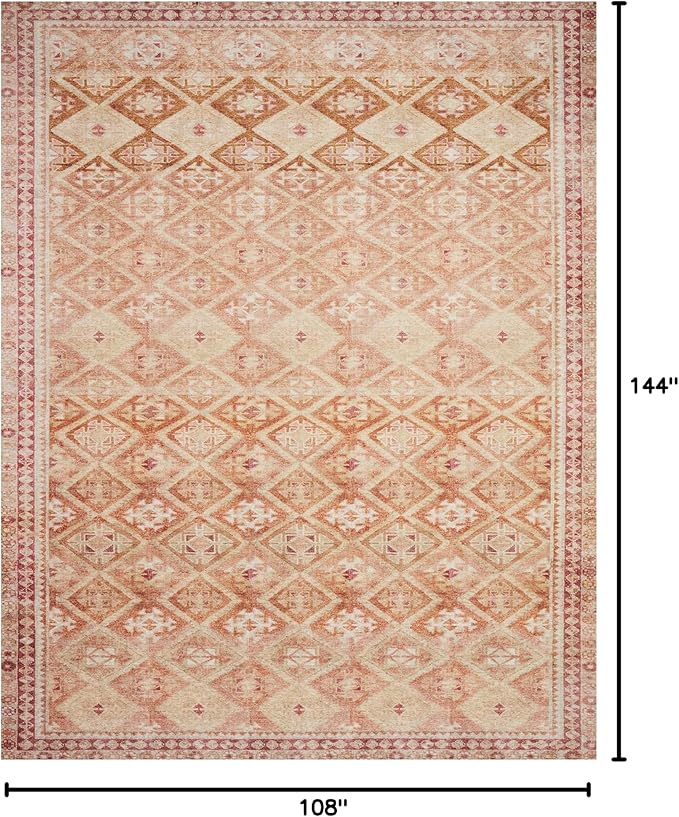 Loloi Layla Collection LAY-16 Natural/Spice 9'-0" x 12'-0" .13" Thick Area Rug, Soft, Durable, Vintage Inspired, Distressed, Low Pile, Non-Shedding, Easy Clean, Printed, Living Room Rug