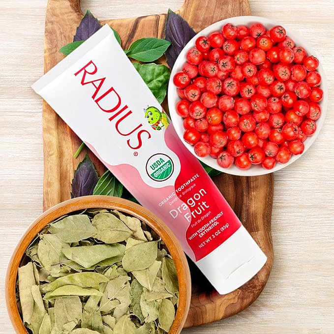 RADIUS USDA Organic Kids Toothpaste 3oz Non Toxic Chemical-Free Gluten-Free Designed to Improve Gum Health for Children's 6 Months and Up - Dragon Fruit - Pack of 3