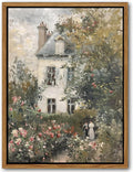 Floating Framed Canvas Vintage Wall Art, Neutral English Cottage Rose Garden Oil Paintings Print, Spring Pictures Wall Decor for Living Room Hallway Bedroom Office Rustic Decor 8x10 inch