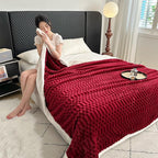 UKELER Sherpa Bed Blanket 80 × 90 inch, Ultra Soft Queen Size Throw Blanket for All Season, 470 GSM Cozy Plush Striped Fleece Blankets for Bedroom Living Room Dorm Hostel Sofa Camping, Red