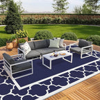 GENIMO 10 ' x 20 ' Outdoor Rug Waterproof for Patio Decor, Foldable Reversible Plastic Straw Area Rugs Mat for Camper, Outside Carpet for Rv, Deck, Porch, Picnic, Beach, Balcony, Blue & White