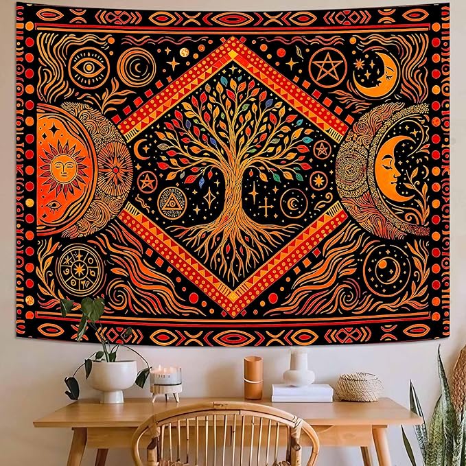 Lunerfex Tree of Life Sun Moon Stars Wall Tapestry, Cosmic Harmony Symbol Tapestries for Home Decor, Mystical Tapestry 60x44 Inch