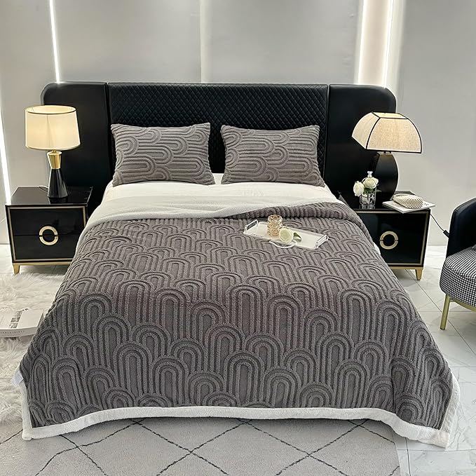 UKELER Sherpa Fleece Blanket 60 × 80 inch, Ultra Soft Twin Size Throw Blanket for All Season, Cozy Plush Arch Blankets for Bed Couch Sofa Office Camping, Dark Grey