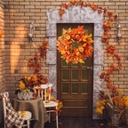 24 Inch Fall Wreaths for Front Door, Fall Decorations for Home,Fall Wreath,Autumn Wreath with Pumpkins Berries Maple Leaves for Thanksgiving Halloween Decorations Indoor Outdoor Outside Fall Decor
