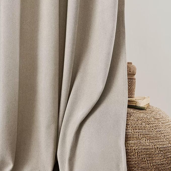 Joydeco Faux Linen Curtains 96 Inch Length 2 Panel Set, Light Filtering Curtains for Bedroom, 52 Inche Wide Living Room Drapes with Rod Pockets (52x96 inch, Linen)