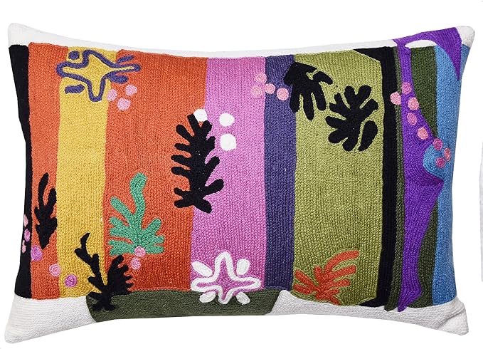 Lumbar Matisse Decorative Pillow Cover Art Nouveau Toss Pillowcase Farmhouse Chair Cushion Contemporary Pillowsham Mid-Century Couch Cushions Hand Embroidered Pillow Wool 18x18
