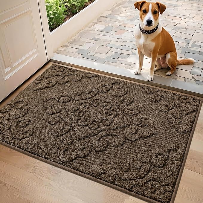COSY HOMEER-Door-Mat-Non-Slip-Entryway-Rug 20”x32” Absorbent Welcome Mats Washable Dirt Trapper Door Mat Entrance Floor Mats for Front Back Doormats and Wet Shoes,Brown