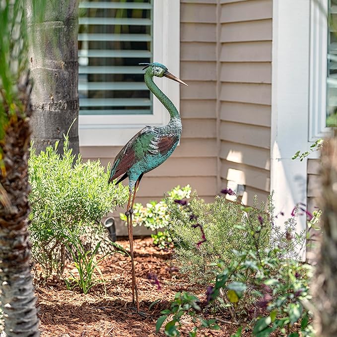 Alpine Corporation 40" Tall Outdoor Rustic Metal Crane Statue Yard Art Decoration