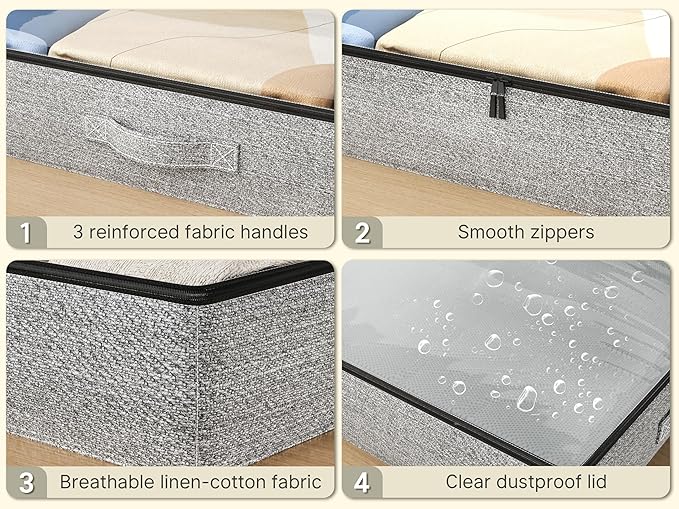 2-Pack Under Bed Storage Containers, 4.5 Inches Tall Low Profile Underbed Clothes Storage Organizer Bin with Sturdy Sidewalls/Bottom, Underbed Storage Bins 2 Storage Thin Bins