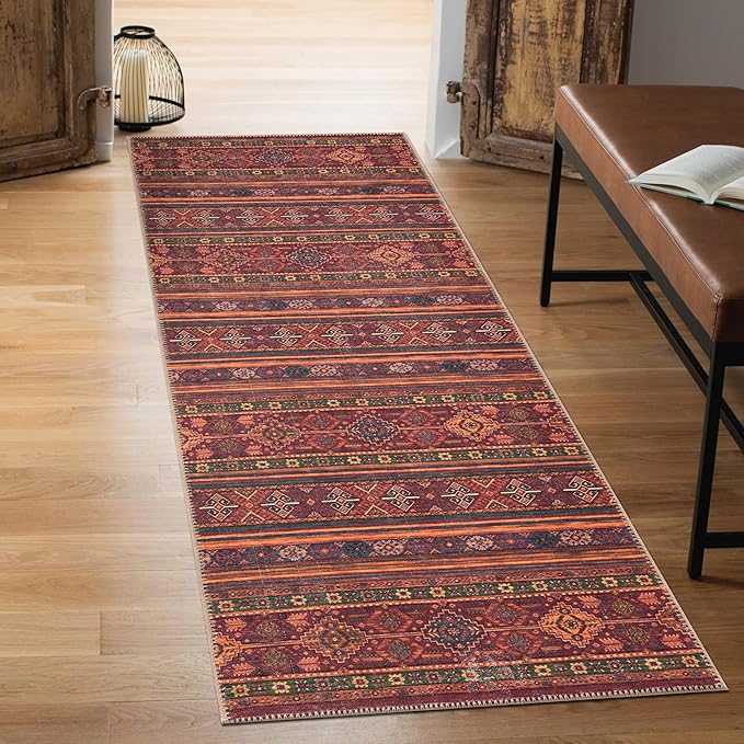 Keen Home Design 2x12 Rug - Machine Washable Runner Rug with Non-Slip Backing, Ideal for Hallway, Entryway, Kitchen, Laundry Room - Vintage, Easy Clean, Durable, Low Pile - (2'6" x 12')