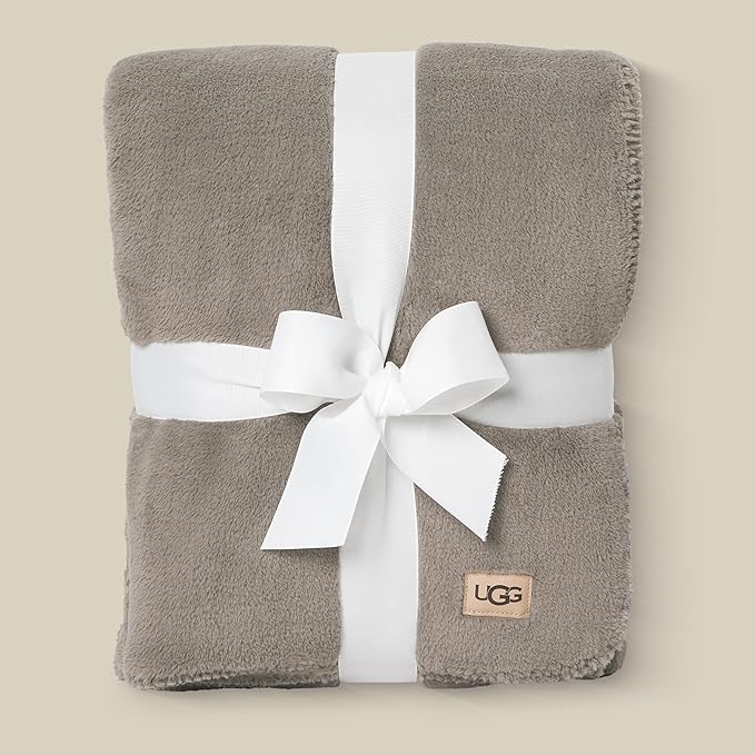 UGG Whitecap Plush Throw Blanket Fleece Lightweight Soft Throw for Couch or Bed Luxury Home Decor for Living Room Washable Hypoallergenic Blankets for Dorm Decor, 50-inch x 70-inch, Light Grey Seal
