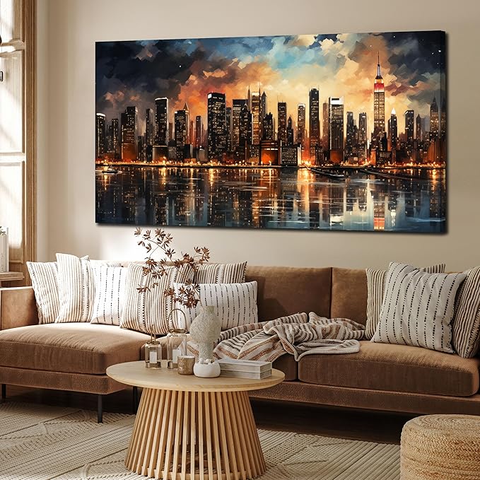 New York Skyline Wall Art for Office,Modern Living Room Wall Paintings City Wall Decor for Bedroom 29 x 59 Inch