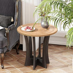 Farmhouse Round End Table with Criss-Cross Wood Legs