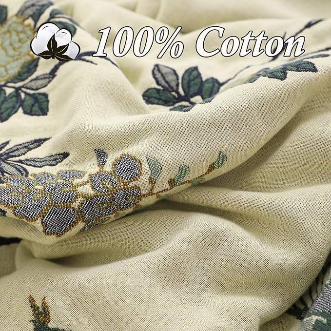 Snycler Boho Throw Blanket for Bed - 100% Cotton Ultra Soft Rustic Quilt Green Hummingbird Printed Farmhouse Decor Bed Blankets,60"×80" All Season Rustic Throw for Sofa Couch Chair
