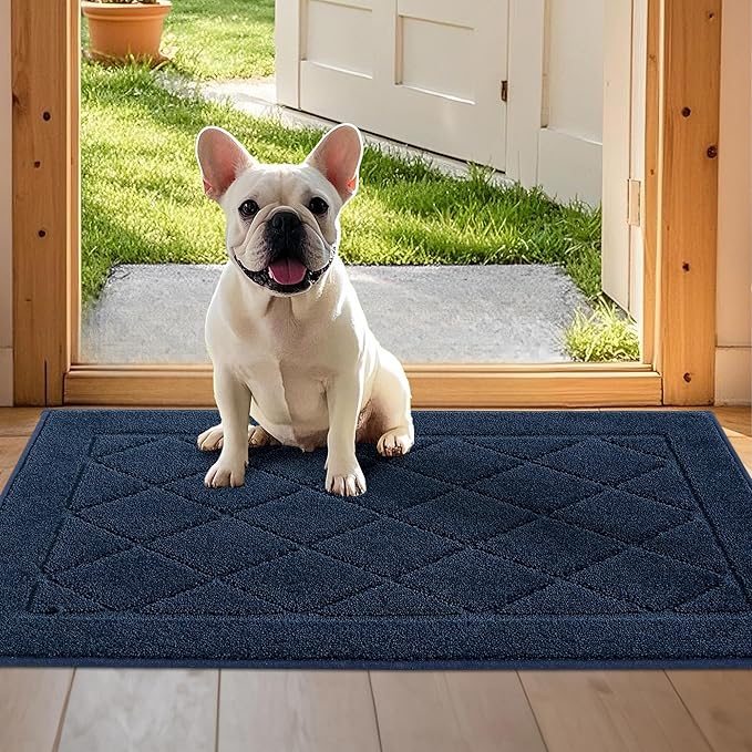 JSEI Dirt Trapper Door Mat 24"x36", Non-Slip Washable Entryway Mats, Dog Door Mat, Stain Resistant and Absorbent Floor Mats, Low Profile Welcome Mat for Front Back Door, Navy Blue